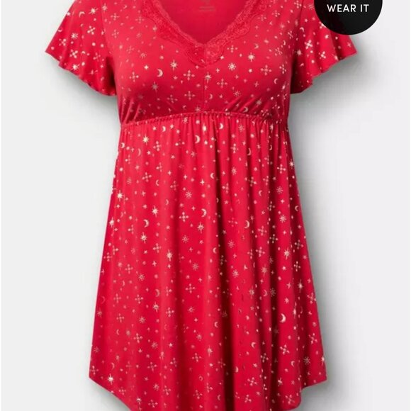 Torrid Snowflake Shine Super Soft Lace Trim Babydoll Sleep Gown - Picture 2 of 3